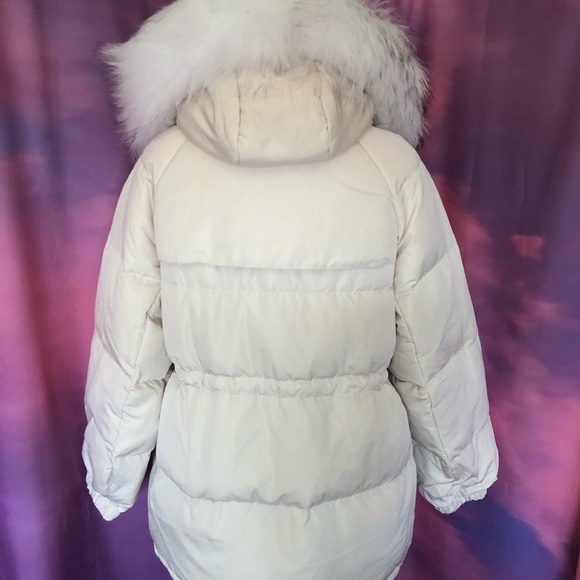 Coat down genuine fox fur hood pocket cream beige women - Picture 7 of 10